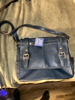 Classic Rellic Navy shoulder Bag with Buckle Accents